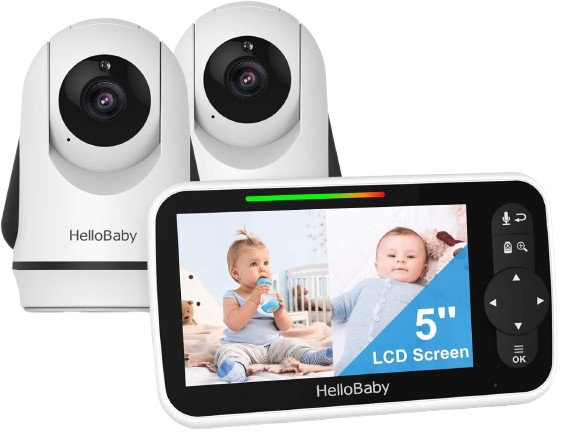 Video Baby Monitor with 2 Cameras and 5 Inch Split Screen Display